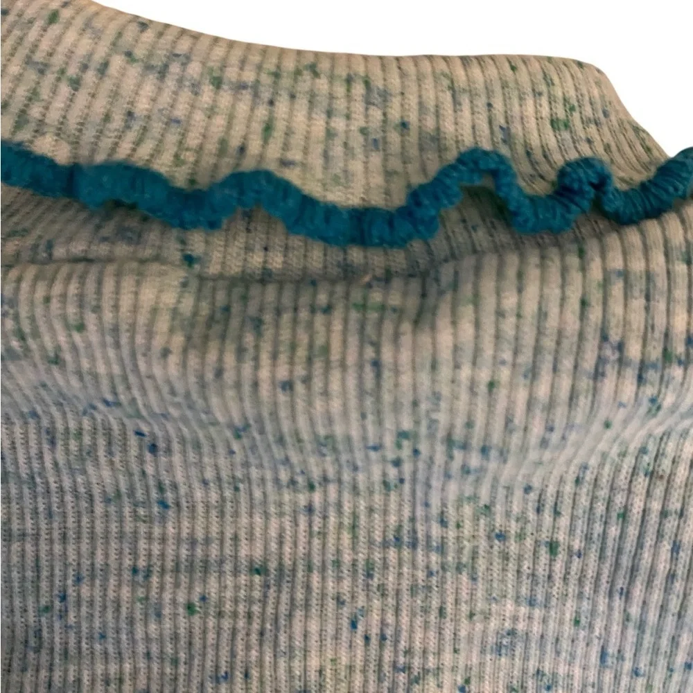 Vintage 70s Cozy Knit Teal & pink turtle neck  w/ Floral Pattern Dress